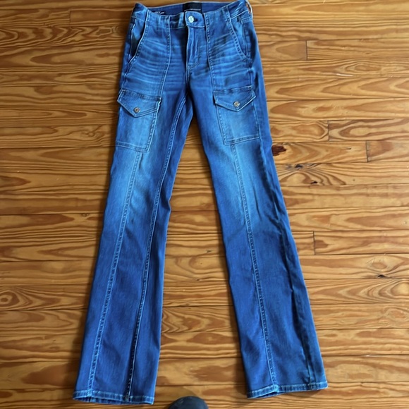 White House black market high-rise every day soft denim cargo skinny flare jeans - Picture 1 of 8